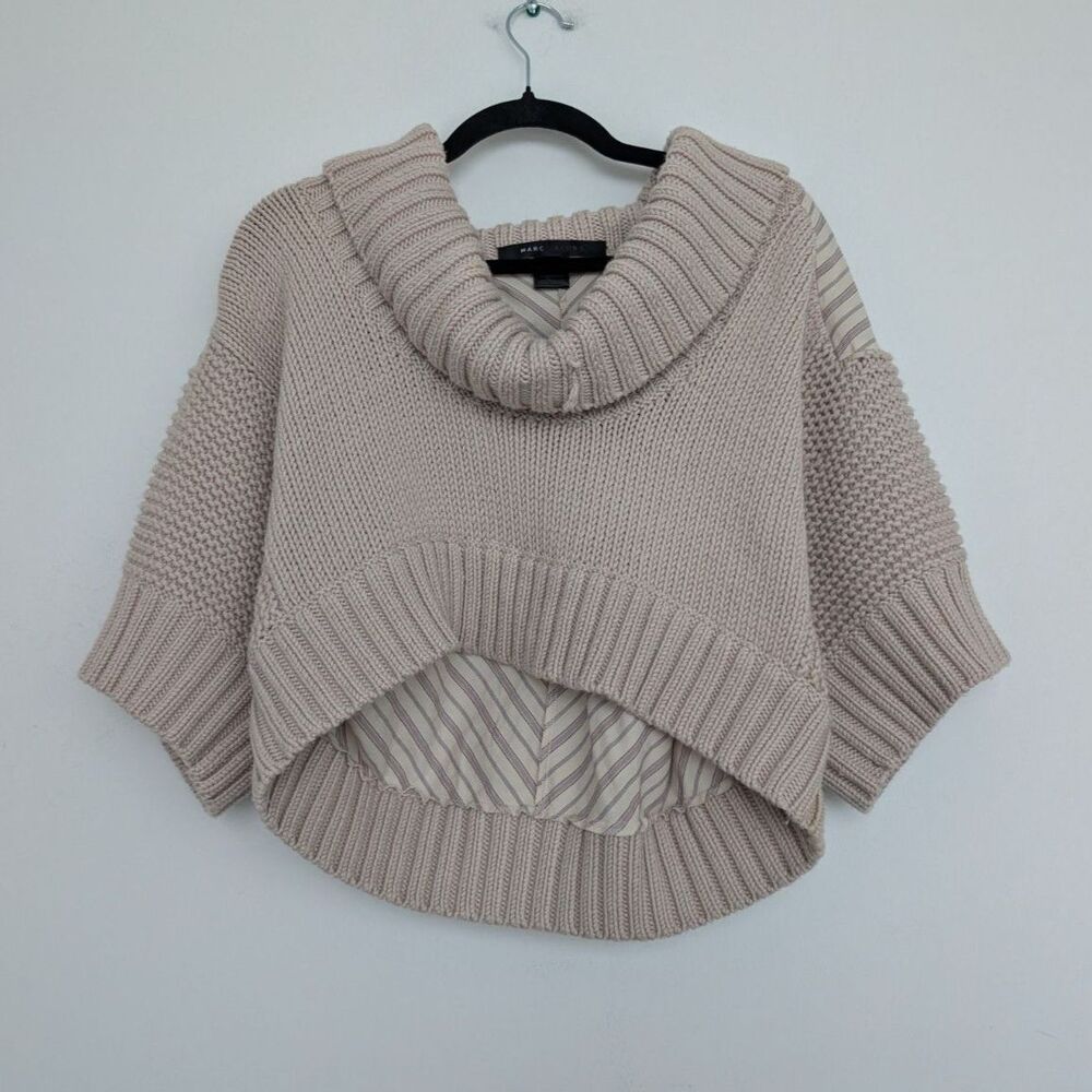 Marc Jacobs Beige Pink Wool Cotton Mixed Media Cropped Cowl Neck Sweater Sz S